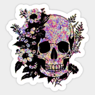 Skull and flowers colourful print Sticker